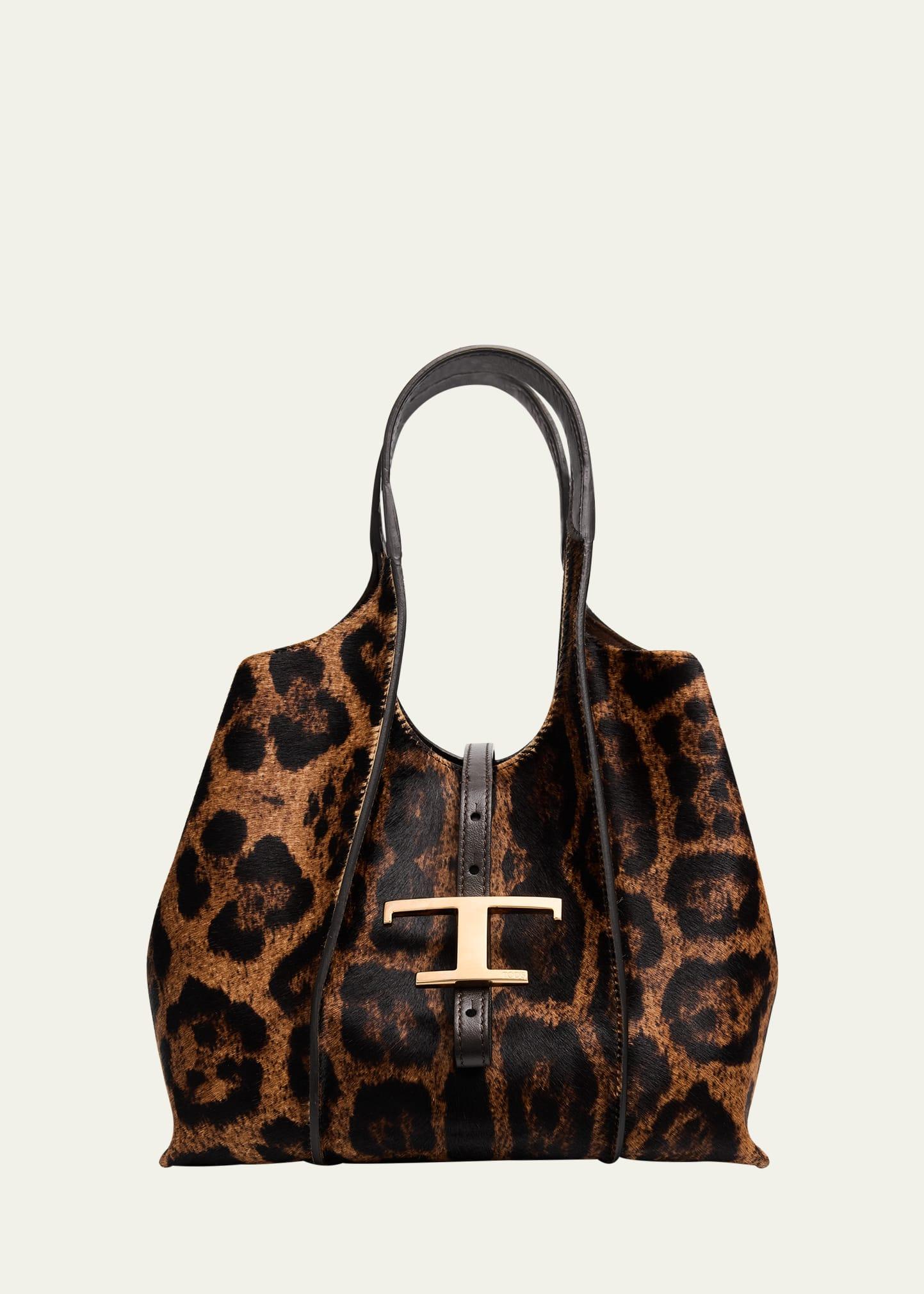 animal-print calf hair shopping tote bag