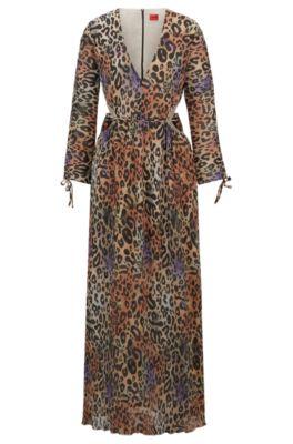 animal-print pliss dress with cut-out details- patterned women's day dresses