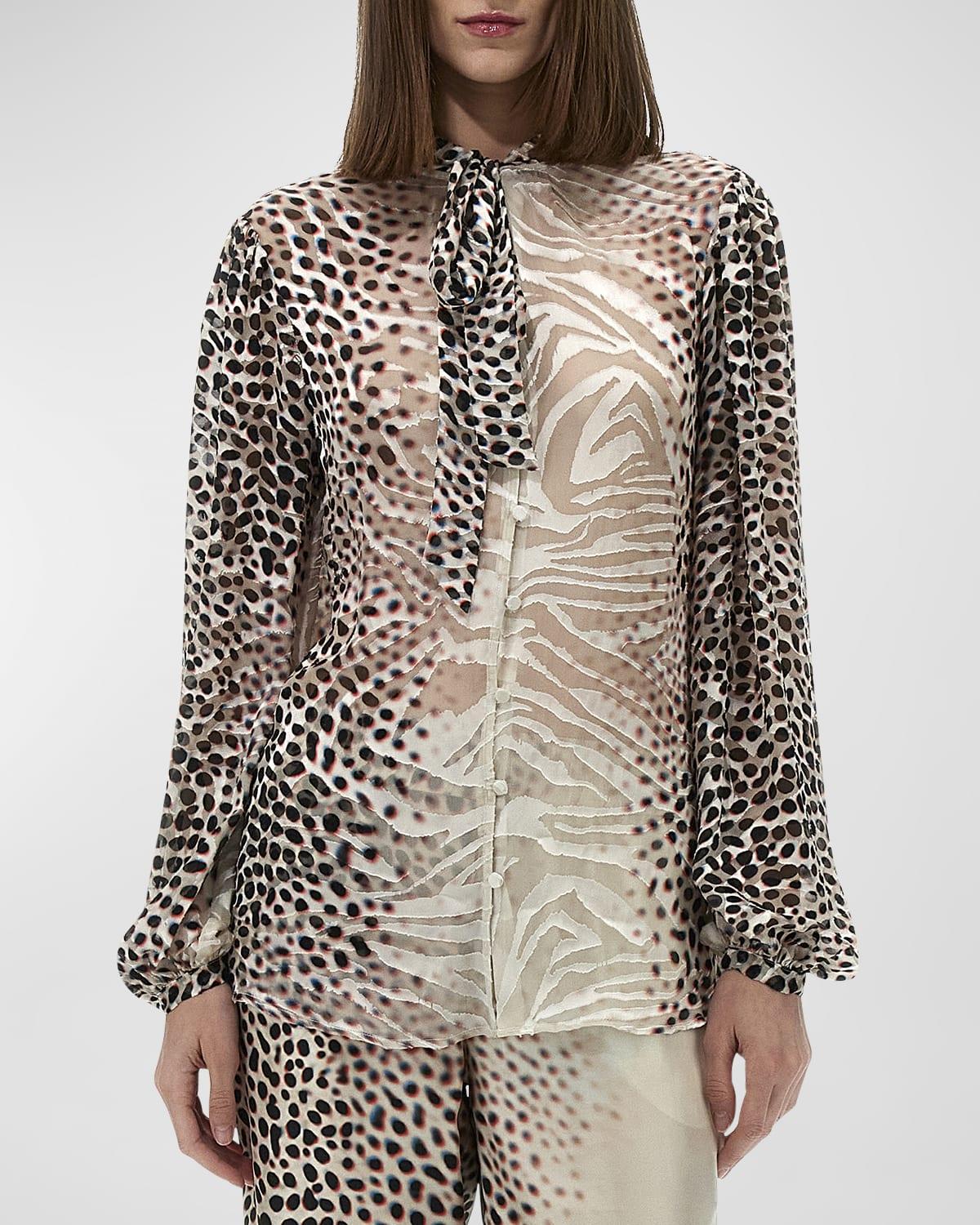 animal print sheer button down blouse