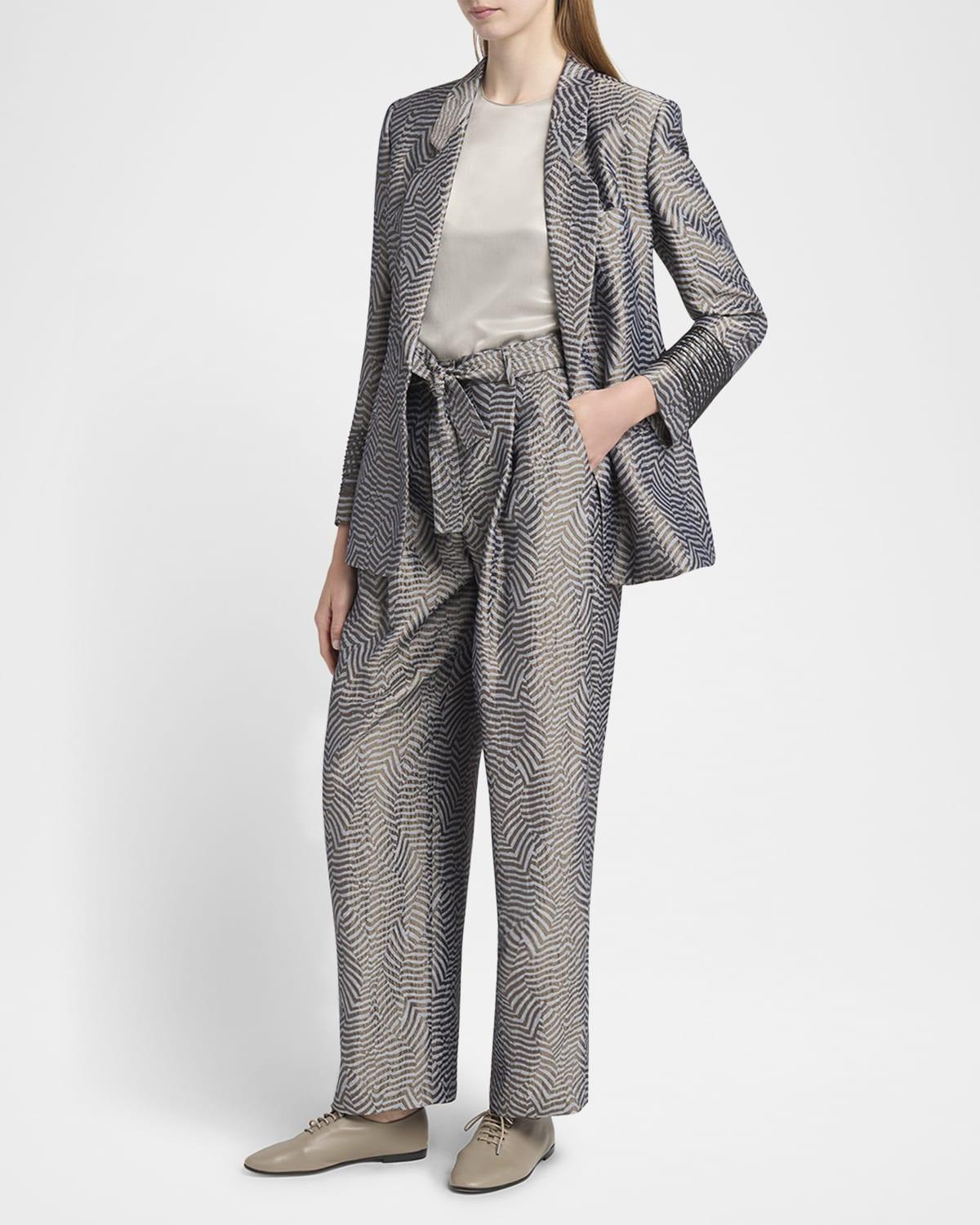 animalier silk jacquard straight-leg paperbag trousers