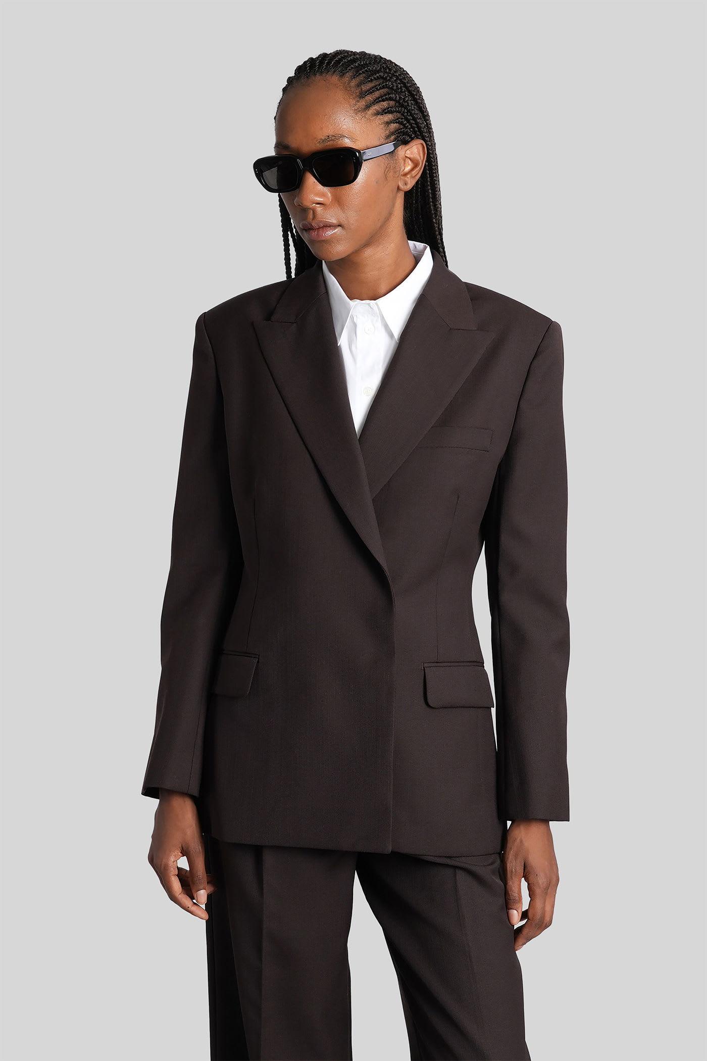 anine bing aretha blazer in brown polyester