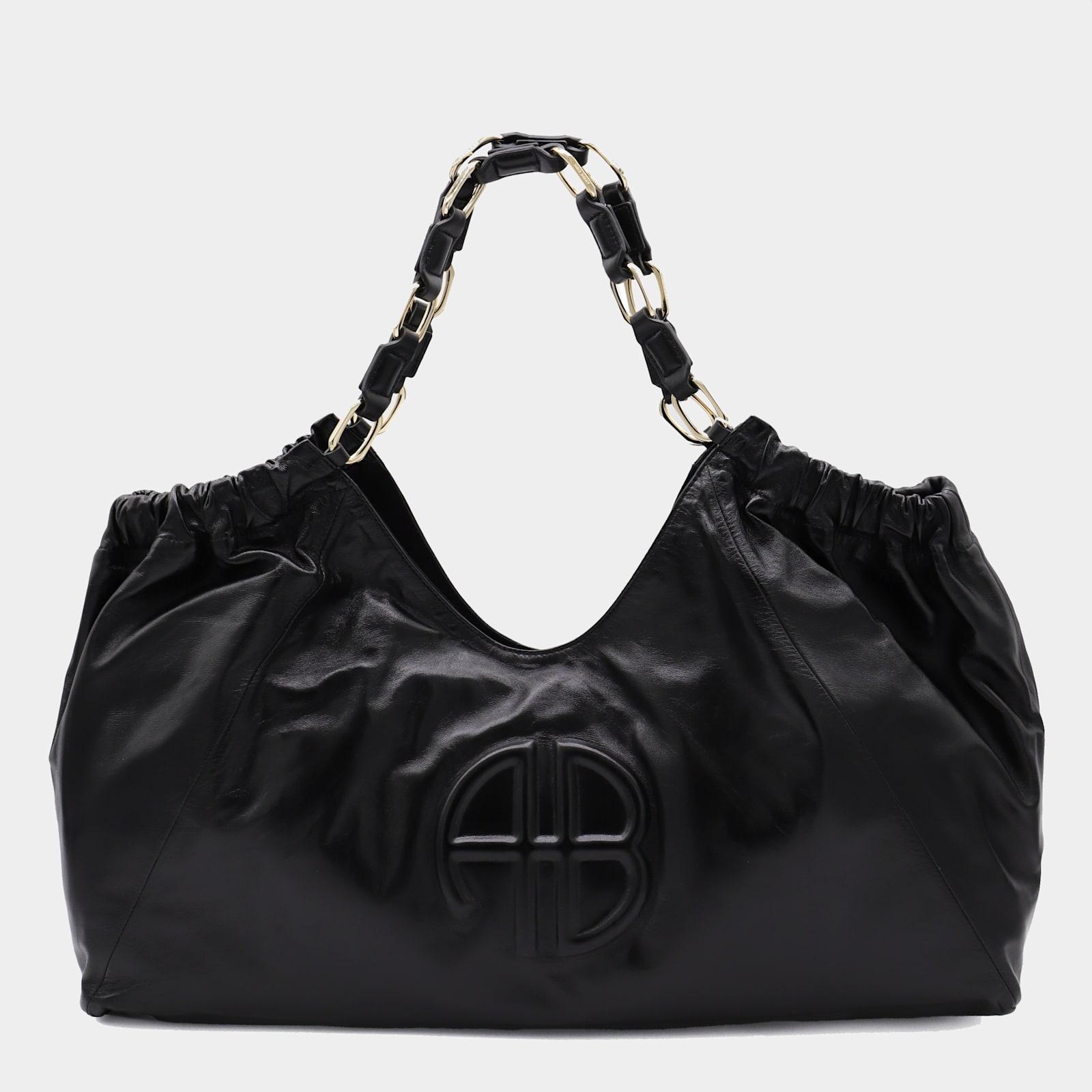 anine bing black leather kate tote bag