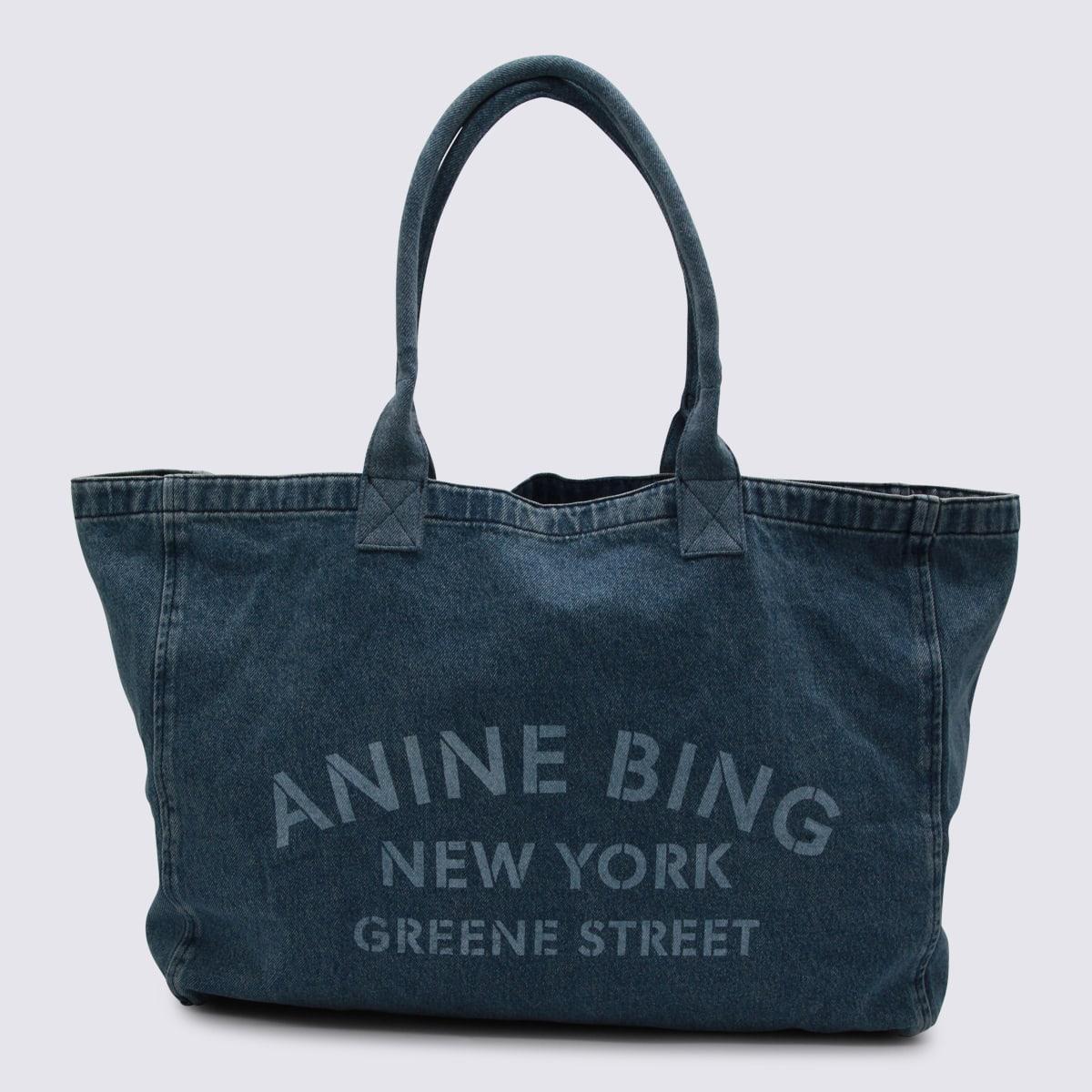 anine bing blue cotton leo canvas tote