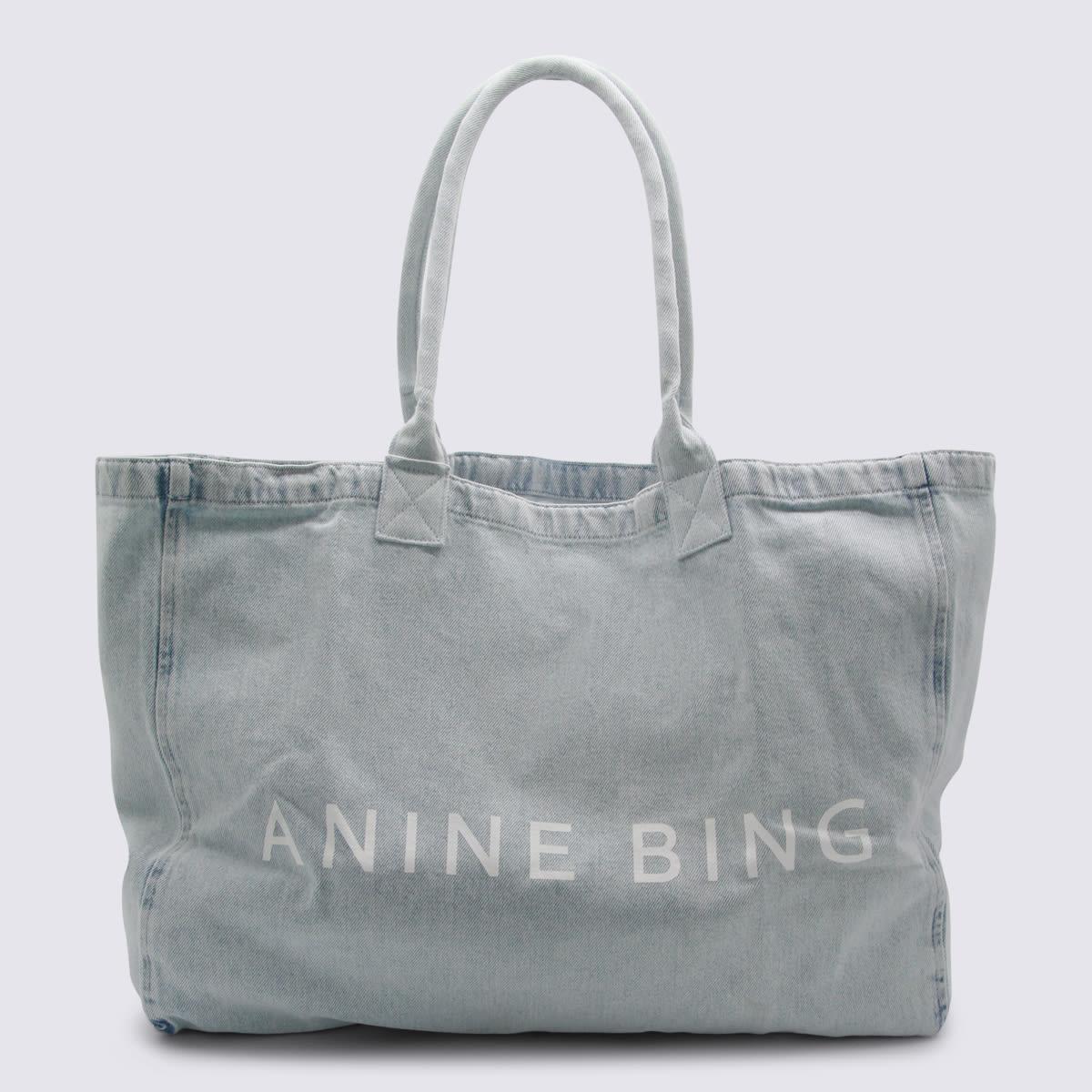 anine bing blue denim leo tote bag