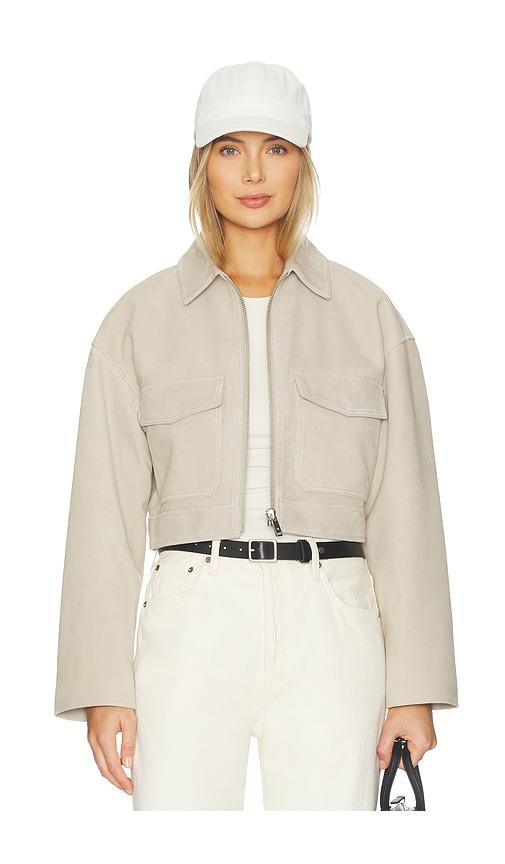 anine bing christian jacket in taupe.