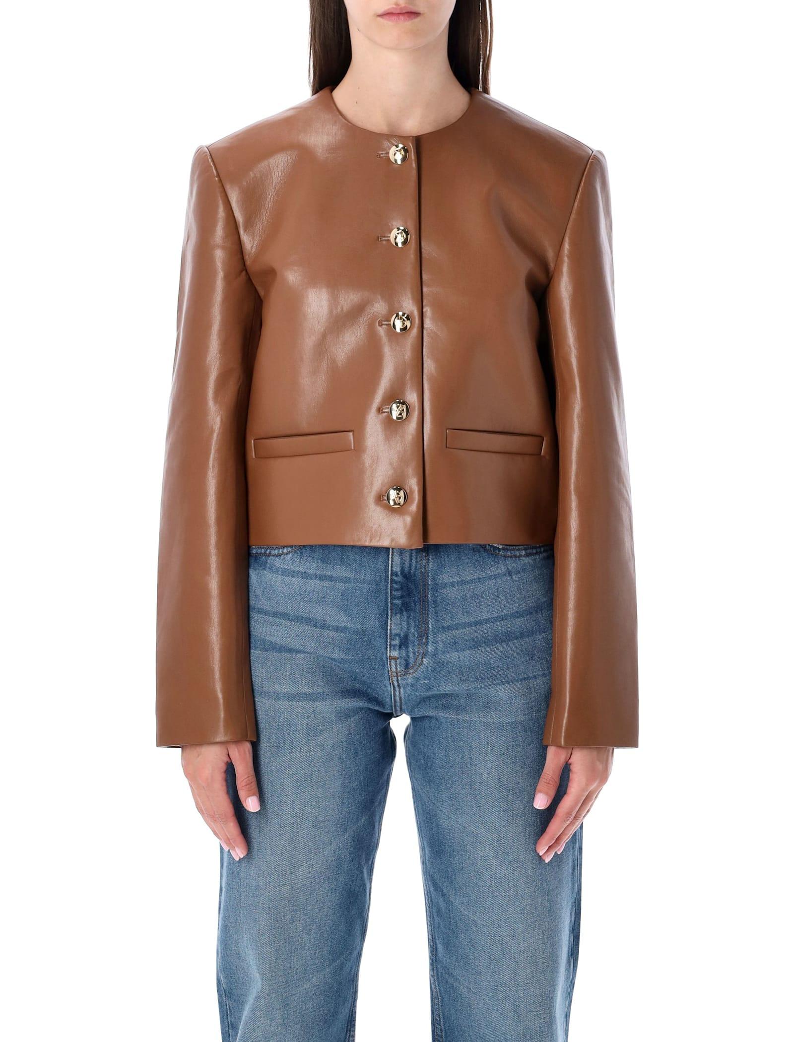 anine bing cropped leather jacket cognac