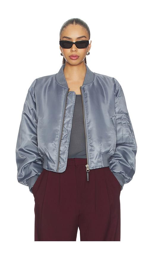 anine bing cropped leon bomber in slate.