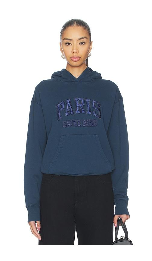 anine bing debbie shrunken hoodie paris in navy.