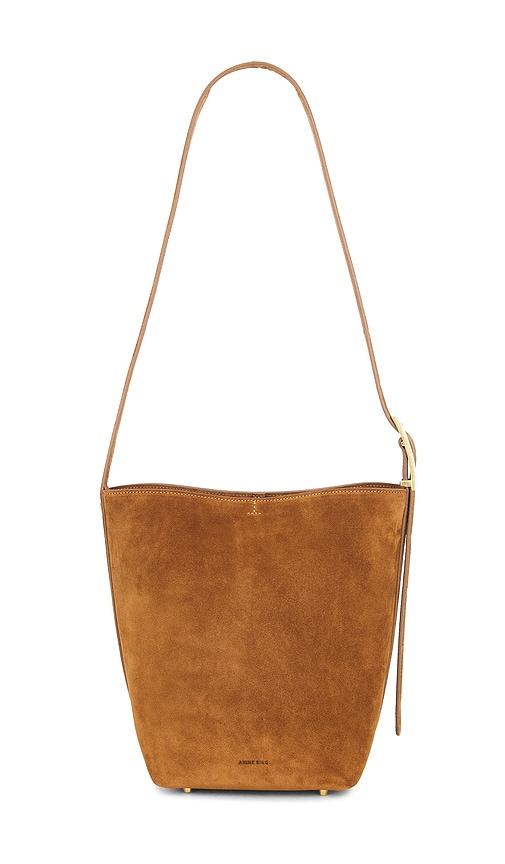 anine bing elly medium bucket bag in tan.