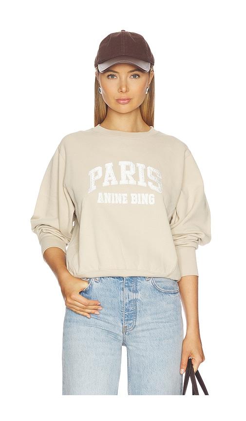anine bing harry shrunken sweatshirt paris in beige.