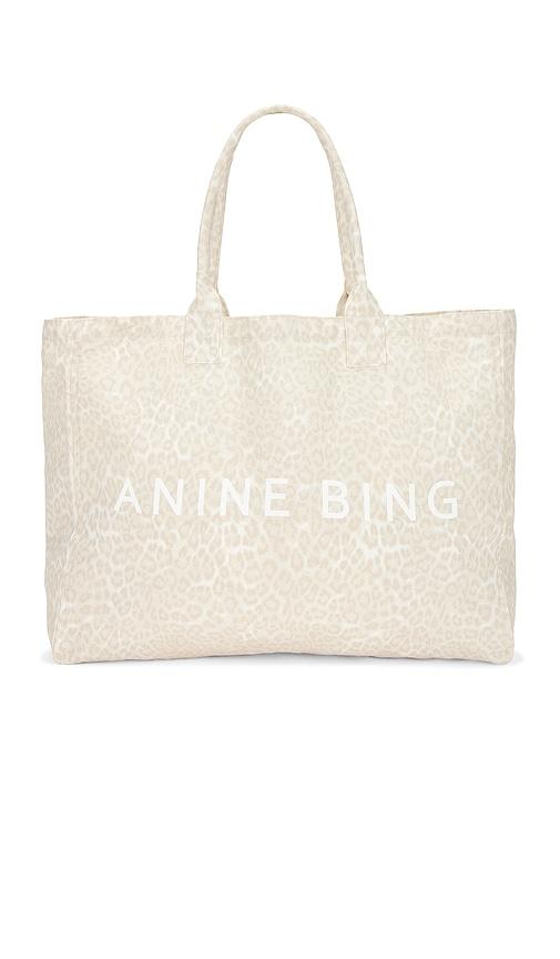anine bing leo canvas tote bag in cream.