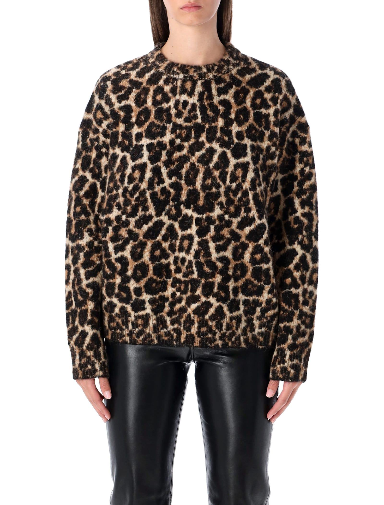 anine bing leopard print crewneck wool blend sweater