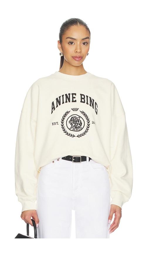 anine bing miles collegiate sweatshirt in cream.