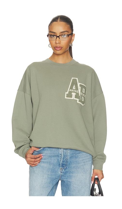anine bing miles letternan sweatshirt in sage.