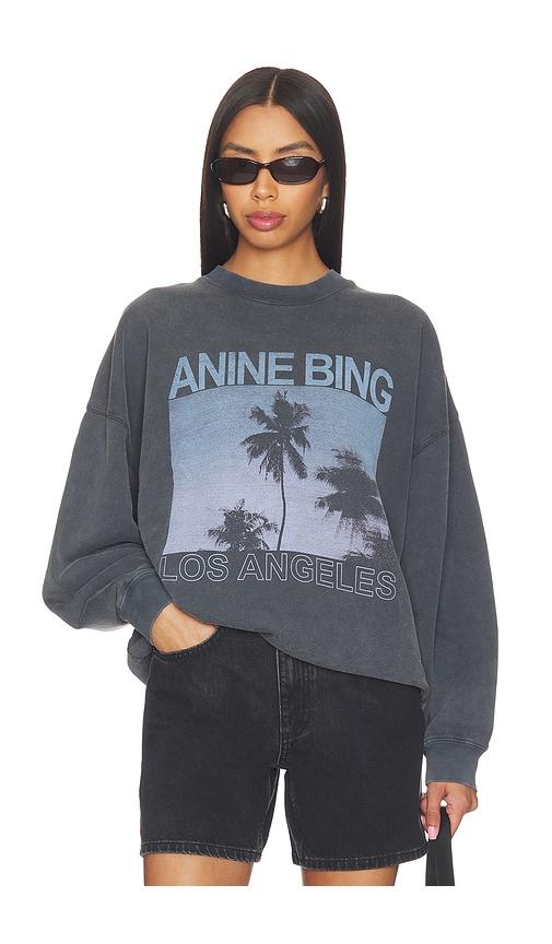 anine bing miles palms sweatshirt in charcoal.