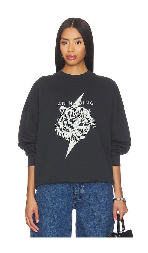 anine bing miles tiger sweatshirt in black.