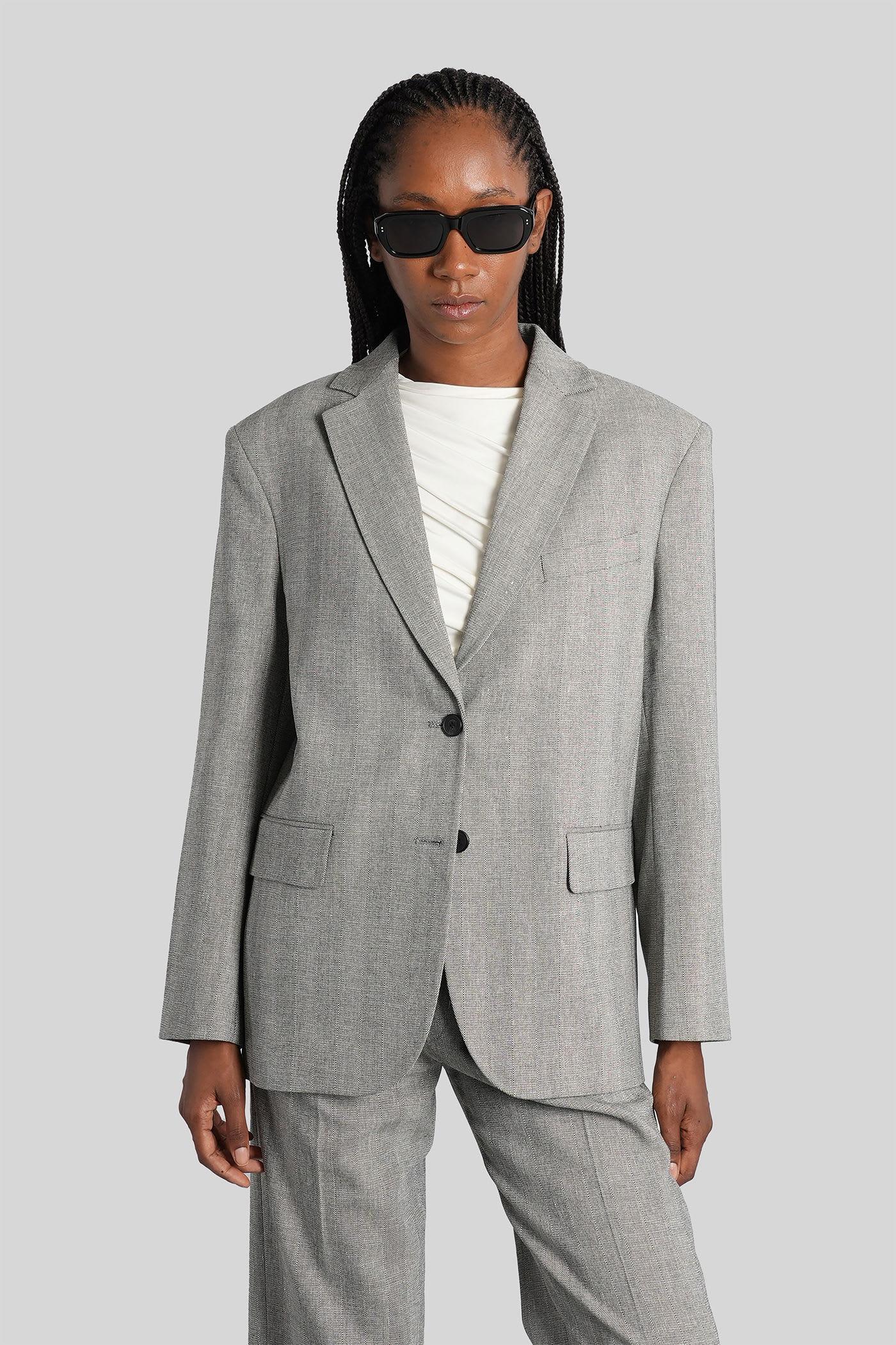 anine bing quinn blazer in grey polyester