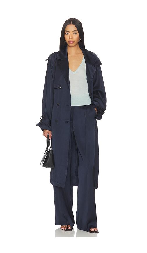 anine bing rickie maxi trench in navy.