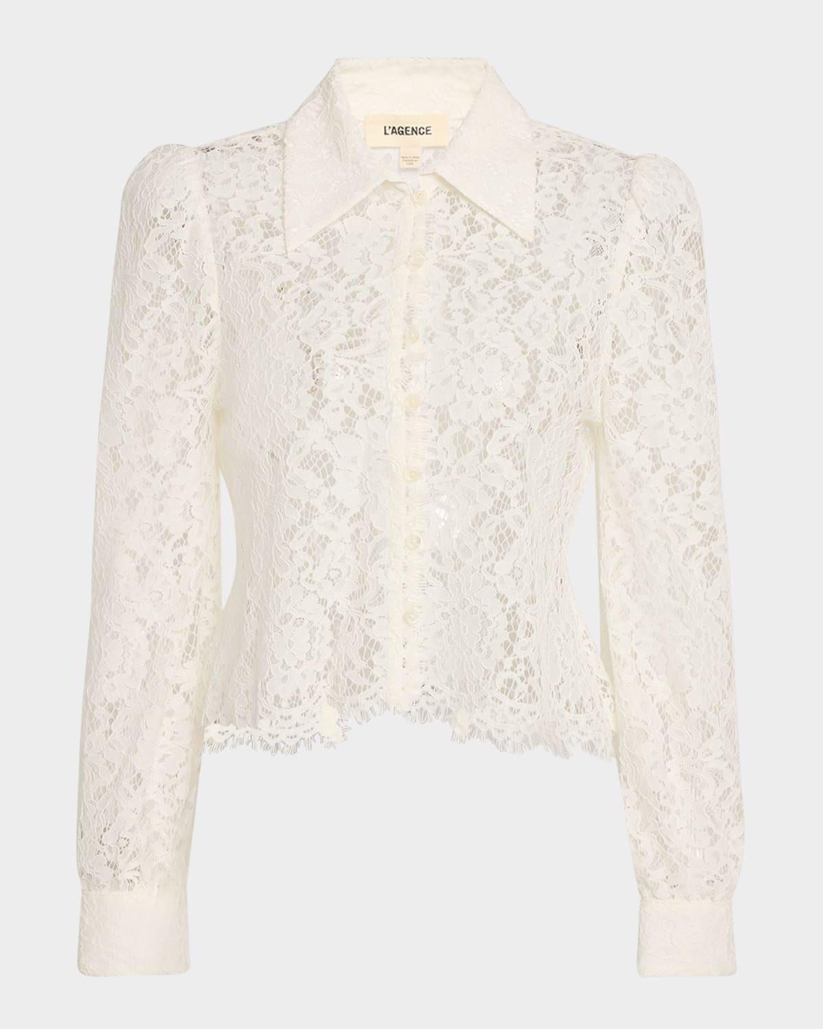 anita floral lace button-front blouse