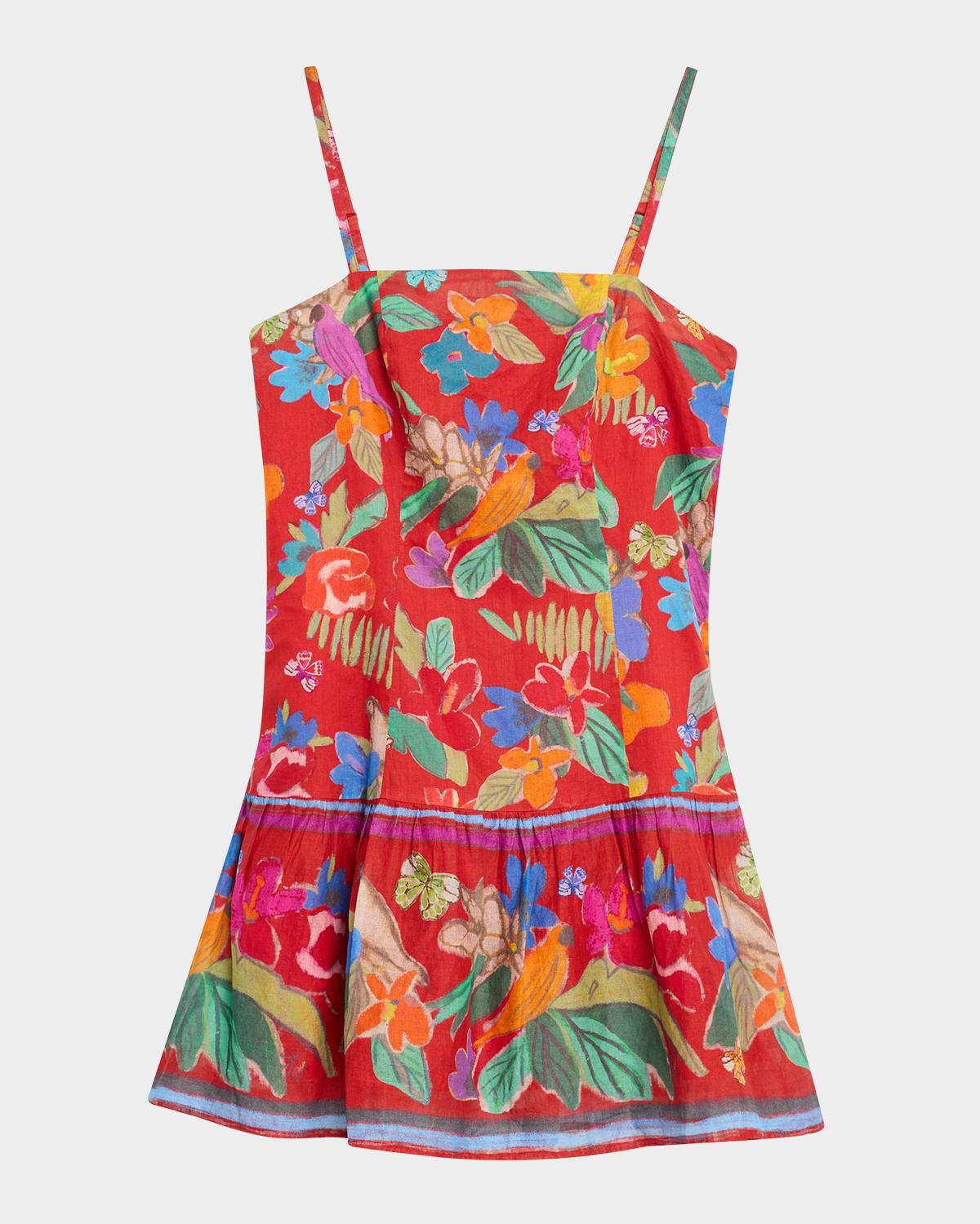 anita floral-print cotton flounce mini dress