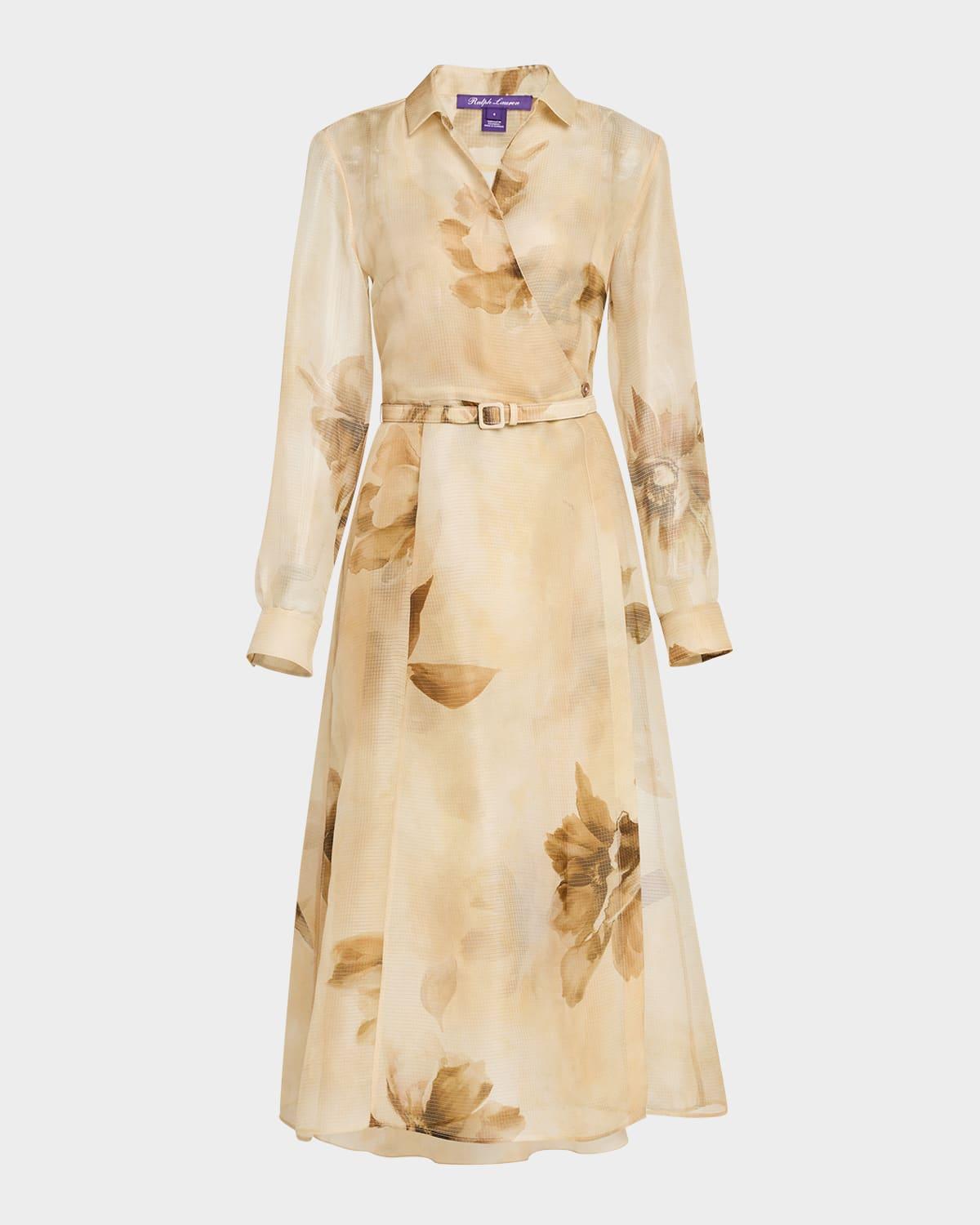 aniyah floral gauze belted wrap midi dress