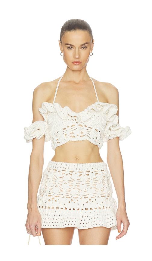 aniye records mabel ruffle top in cream.