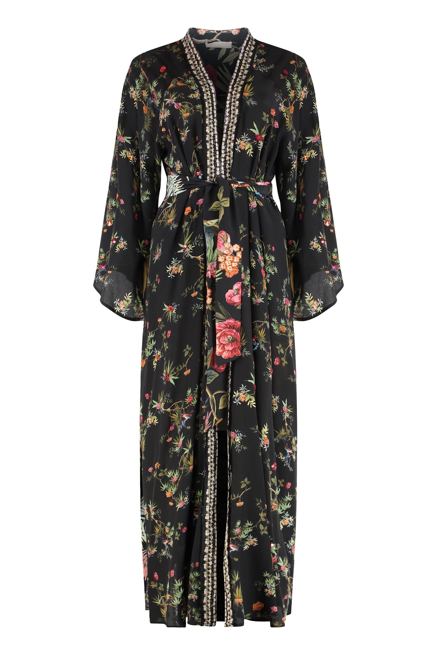 anjuna maxi printed silk cardigan