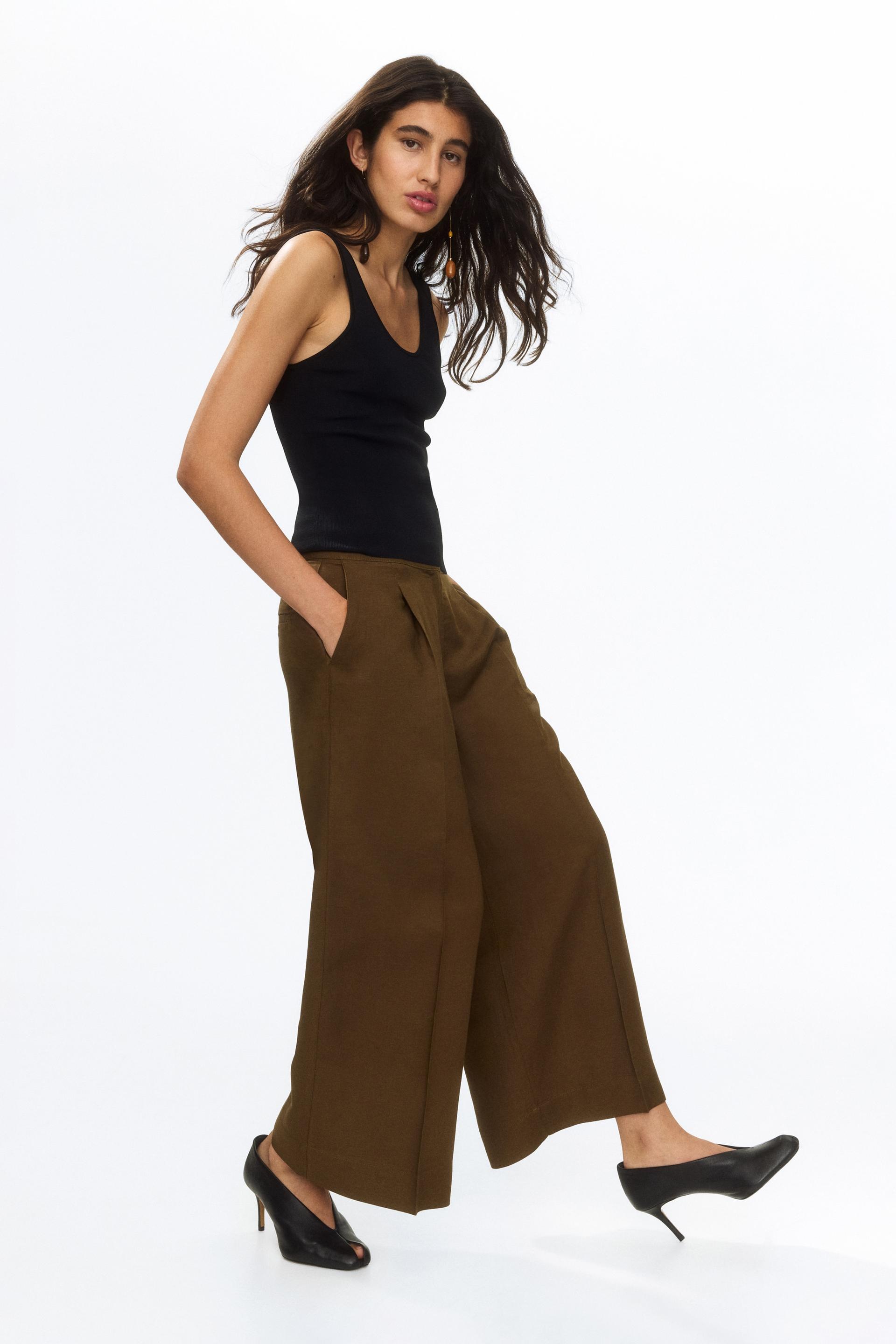 ankle-length linen-blend pants