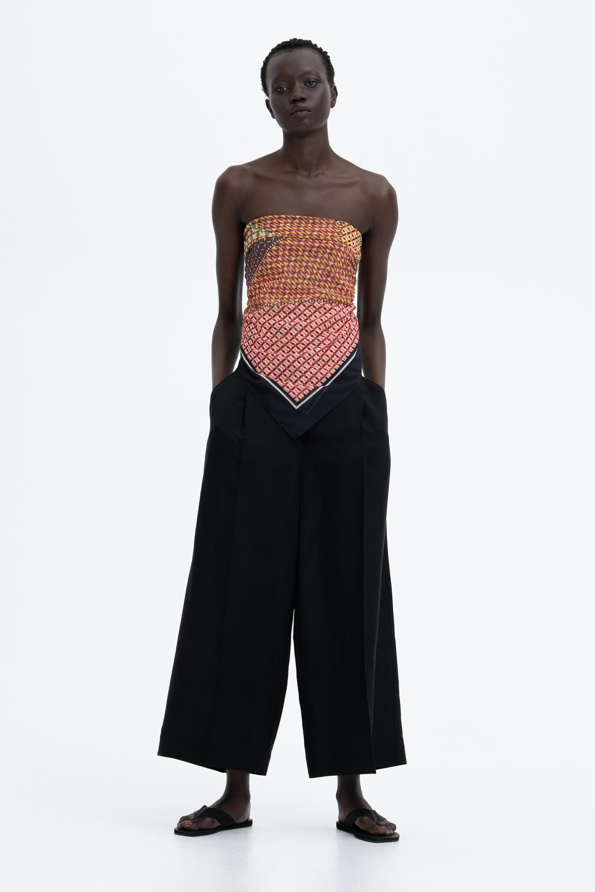ankle-length linen-blend pants