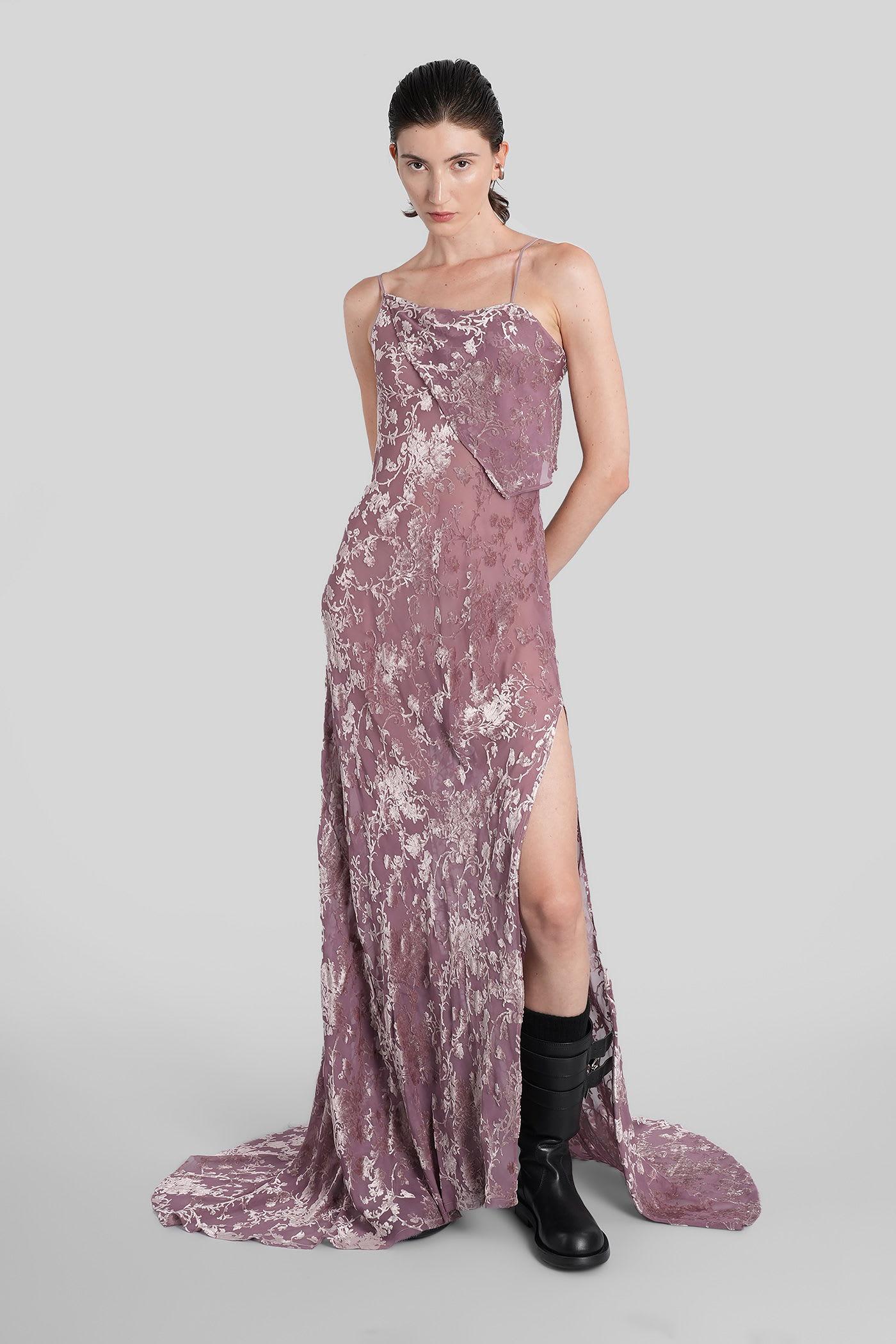 ann demeulemeester aaricia long dress in rose-pink velvet