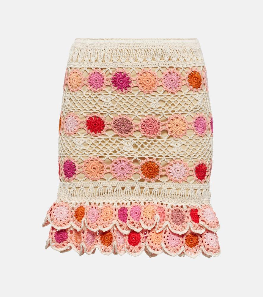 anna kosturova bouquet floral cotton crochet miniskirt