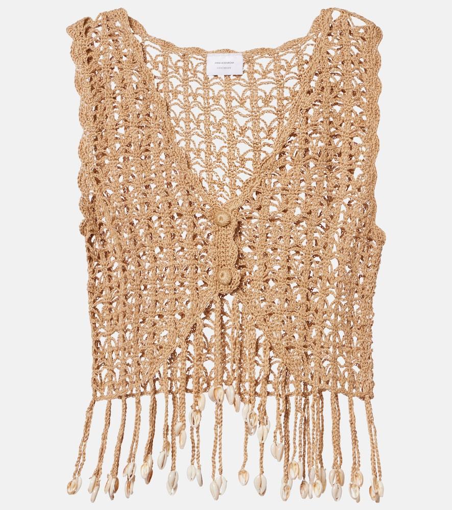 anna kosturova crochet fringed cotton crop top