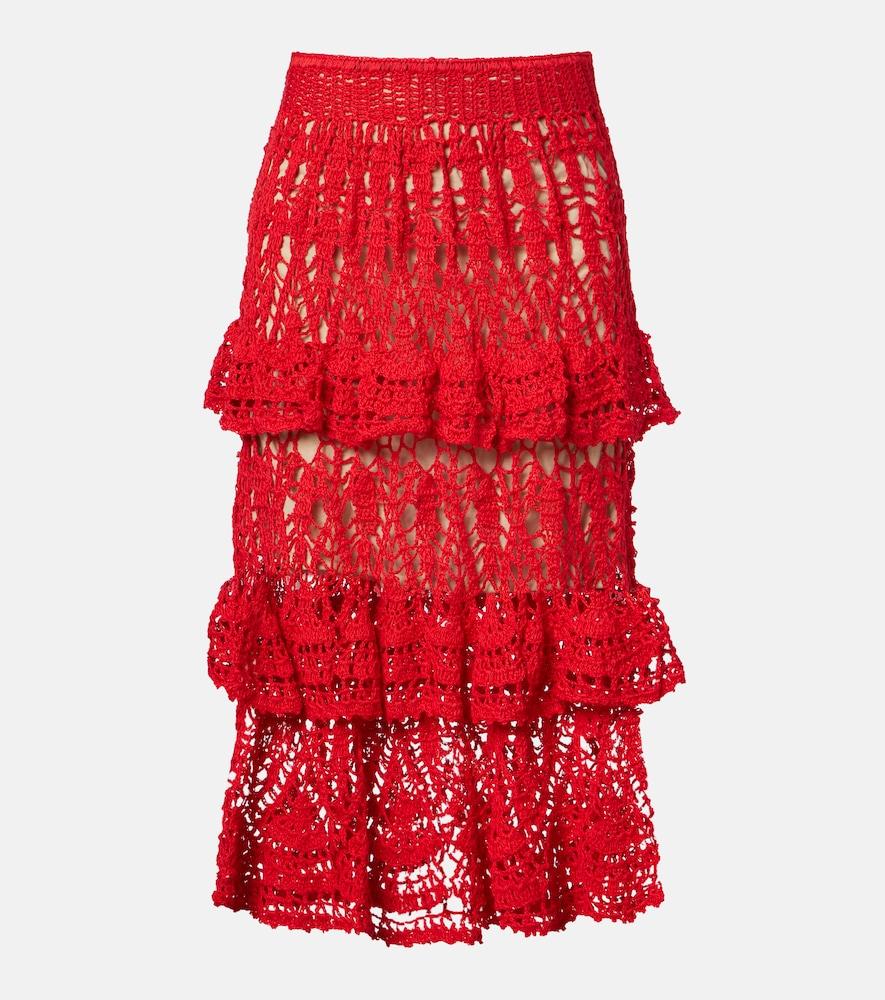 anna kosturova elsie crochet ruffled cotton midi skirt