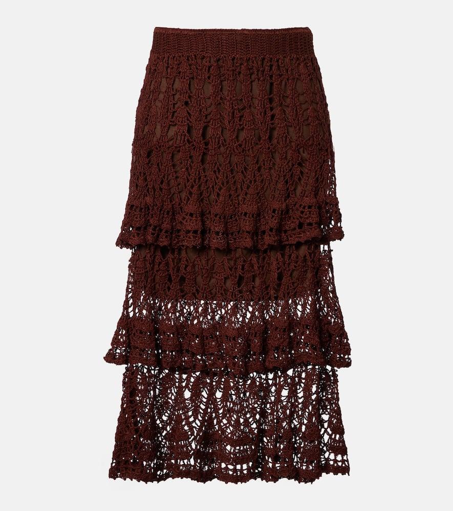 anna kosturova elsie tiered cotton crochet midi skirt