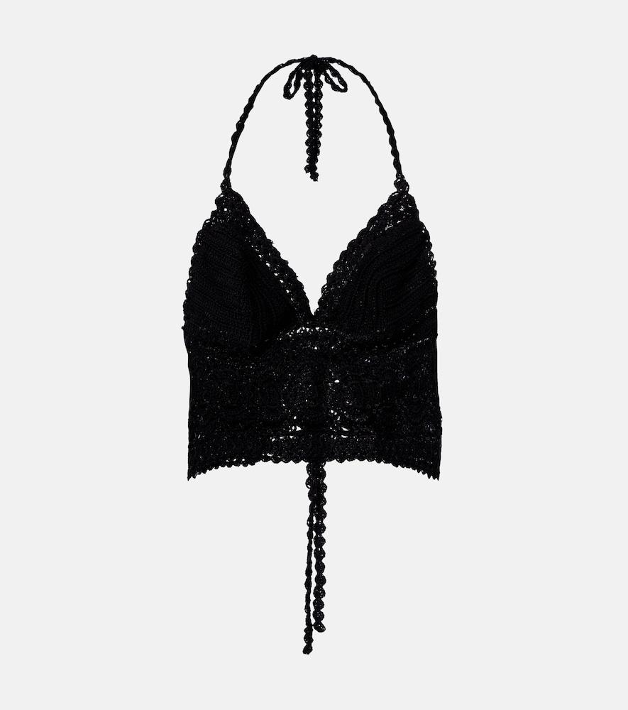 anna kosturova filigree crochet halterneck cotton top