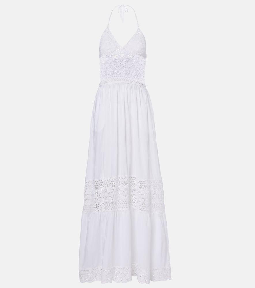 anna kosturova filigree crochet halterneck maxi dress