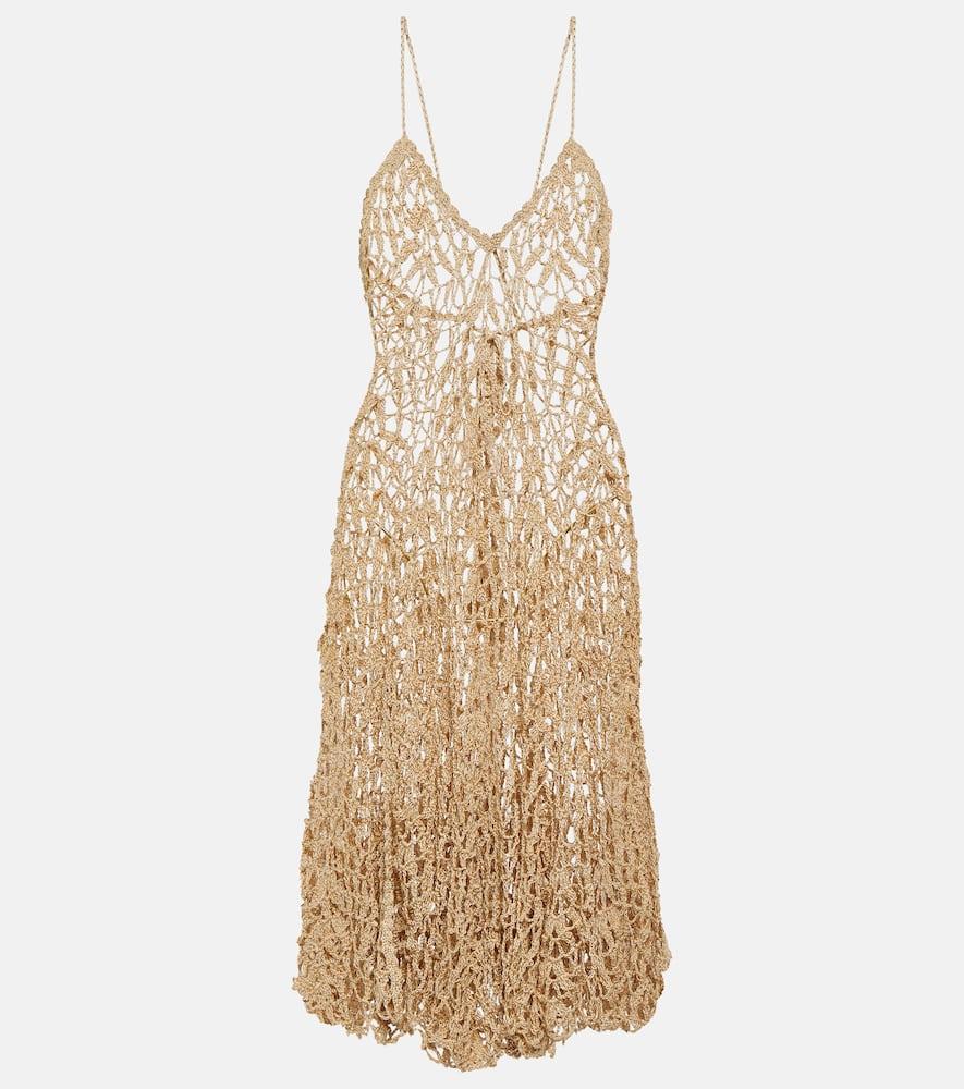 anna kosturova halterneck crochet midi dress