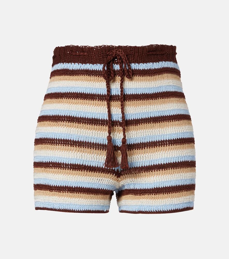 anna kosturova striped cotton crochet shorts