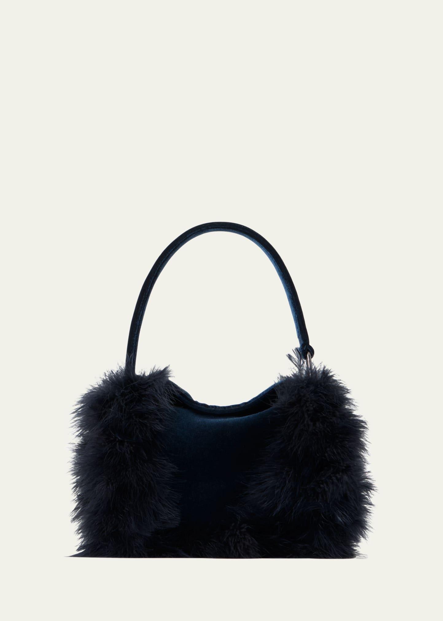 anna mini feather-trim velvet hobo bag