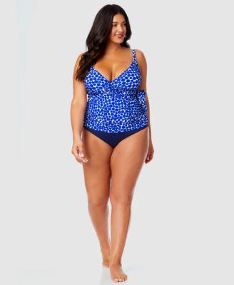 anne cole plus size denim dot wrap tie tankini top high waist bikini bottoms