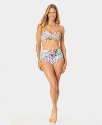 anne cole womens liz twist bandeau neck swim bikini top high waist printed shirred swim bottoms