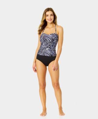 anne cole womens printed strapless tankini top high waist bikini bottoms