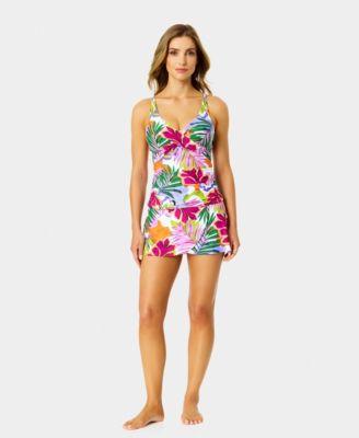 anne cole womens printed underwired v neck tankini swim skirt