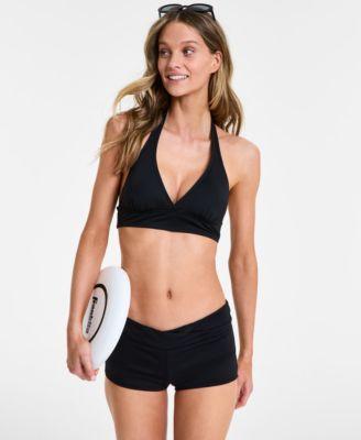 anne cole womens solid banded halter bikini top twist front shorty bikini bottoms