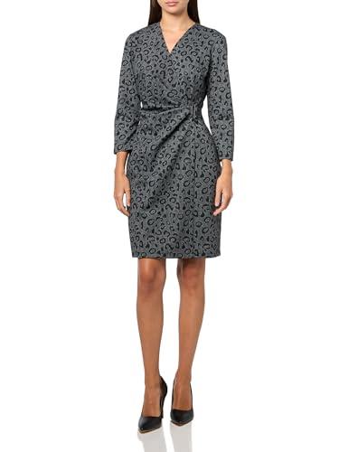 anne klein 3/4 sleeve animal printed jersey wrap dress grey/black