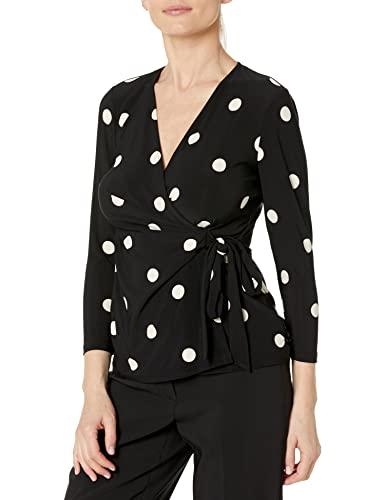 anne klein 3/4 sleeve polka dot jersey wrap top