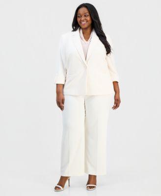anne klein cool crepe one button jacket pull on seamed wide leg pant