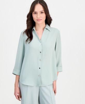 anne klein essentials petite 3 4 sleeve crepe blouse