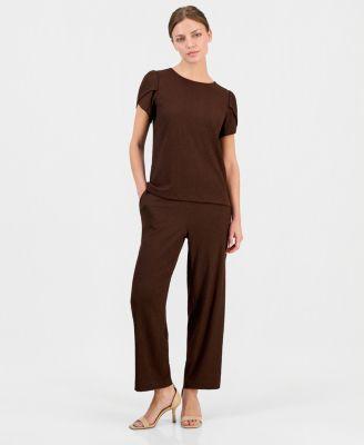 anne klein essentials petite gathered tulip sleeve top ankle pants
