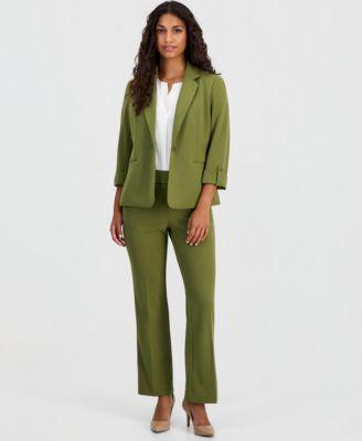 anne klein essentials petite knit roll tab blazer pull on knit trousers
